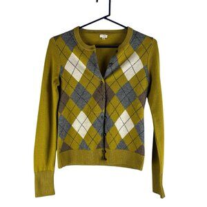 J. Crew Factory Argyle Cardigan in Mustard and Gray